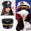 Sexy Lingerie Black Leather Hat: Policewoman or Stewardess Uniform Hat.