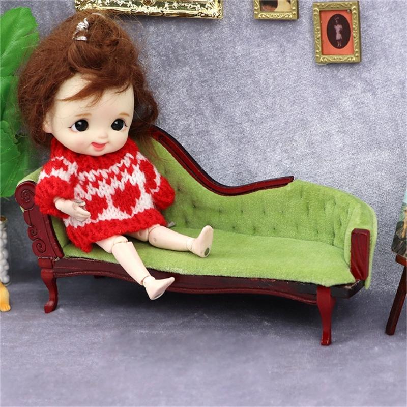 Cute 1:12 Scale Dollhouse Living Room Armchair Furniture Simulation Wood Sofa Couch Model Living Room Toy for Girls