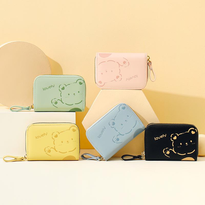 Nou cu fermoar Mini cu sloturi multiple pentru fete Geantă pentru carduri de organe drăguț urs de desene animate Portofel scurt pentru elevi de liceu și gimnaziu Suport card de mână pentru zeiță Cadouri de festival