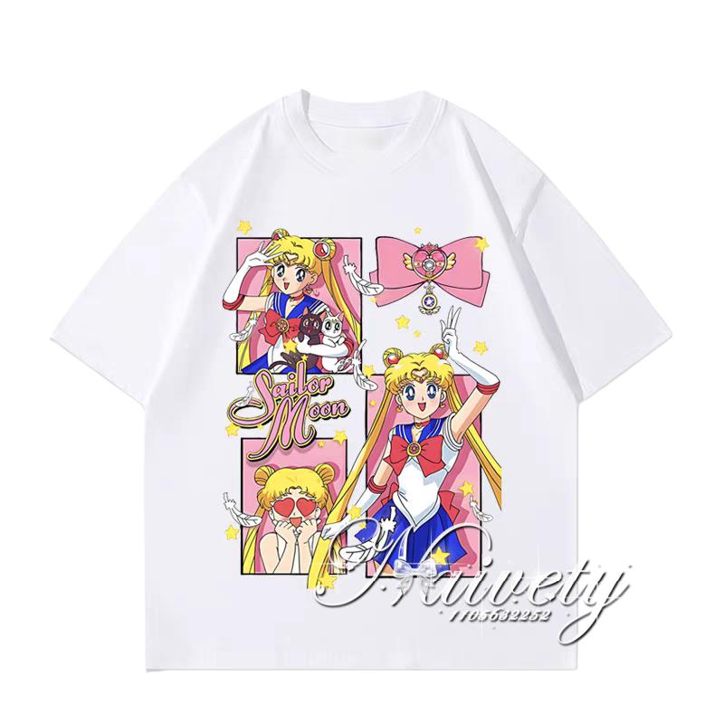 2026 Summer Sailor Moon Collage Print Cotton Tshirt Kids Adults Plus Size Sportswear Cute Anime Unisexga Graphic Oversized Tee