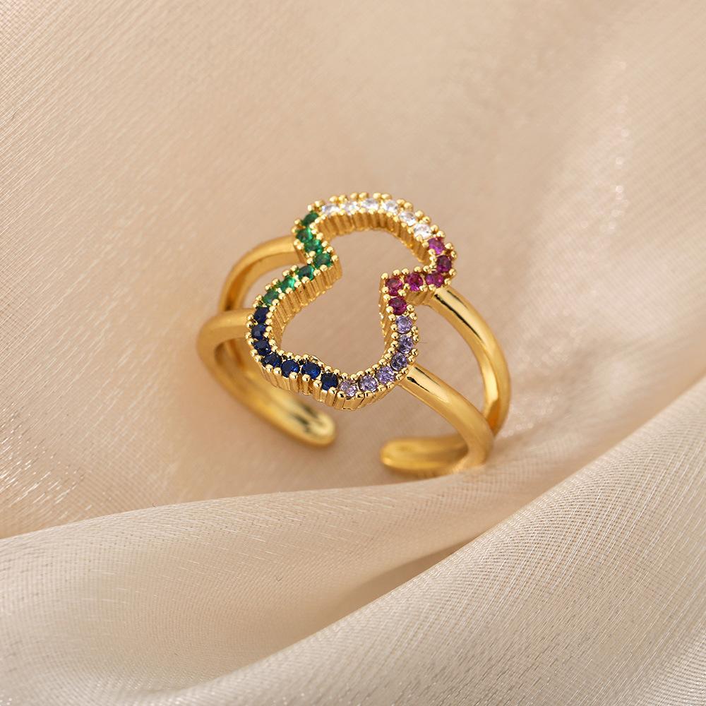 [Copper Products] Diamond-Encrusted Zircon Niche Design Opening Simple Ring Ring Woman