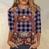 Women Casual Three Quarter Sleeve Oktoberfest Print Round Neck Top Fashion Loose Fit Lightweight Pullover Shirt for Autumn