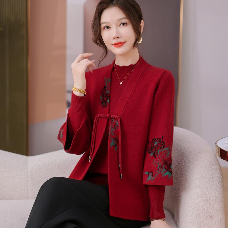 Cardigan Mom Autumn Clothing Foreign Style Middle-aged and Elderly Women's Short Jacket Top