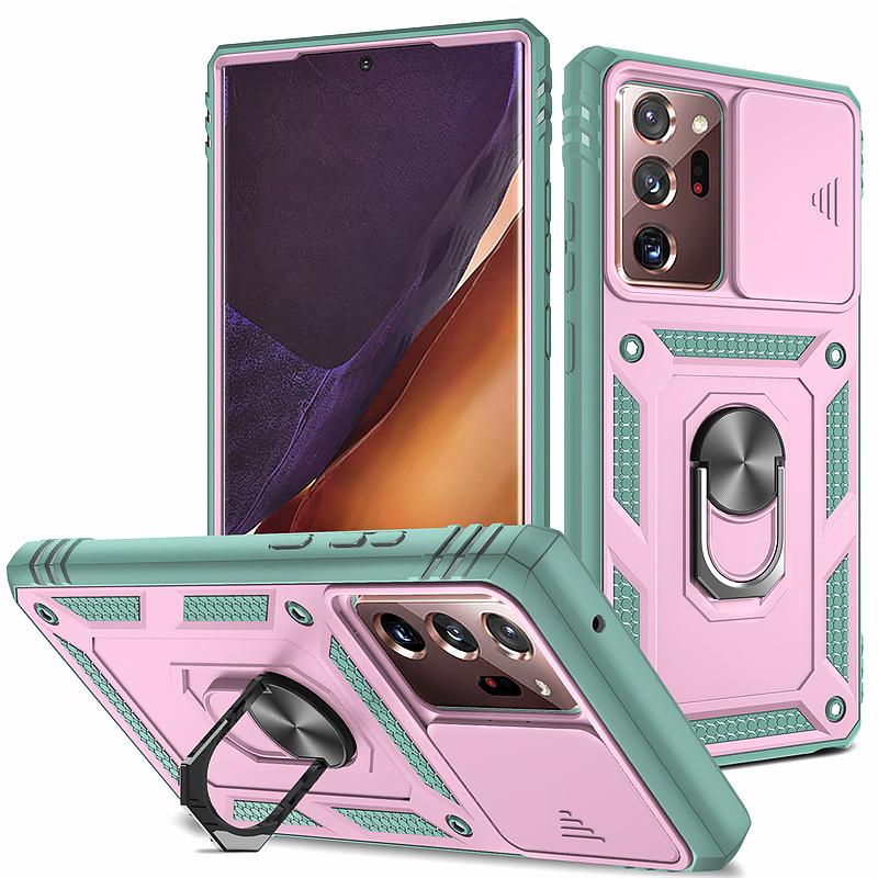 

For Samsung Galaxy Note 20 Ultra Case Slide Lens Full Protect PC+TPU Back Cover for Samsung Note20 Ultra Metal Ring Stand Funda For Note 20 Ultra
