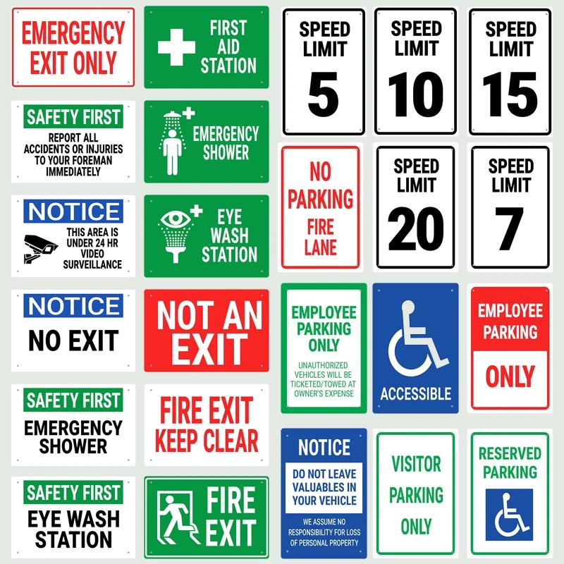 Verkehrssicherheit Notausgang Geschwindigkeitsbegrenzung Parkplatz Blechschild Retro Straßentür Gartenzaun Schilder 8x12 Zoll Metallschild Dekoration