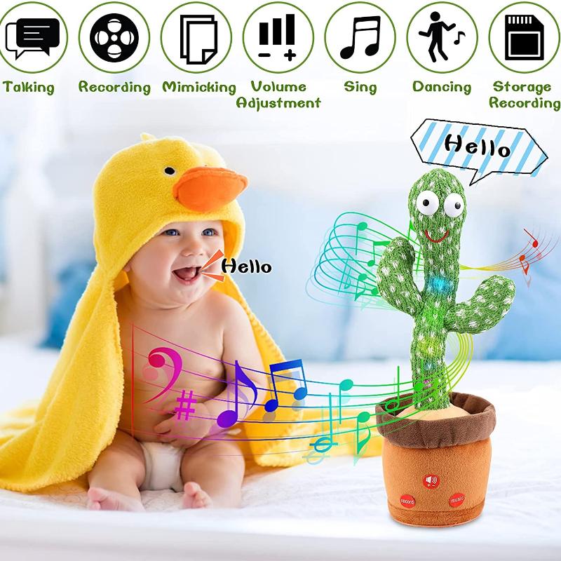 Dancing Cactus Toy Talking Cactus Toy for Babies Repeats What You Say Singing Mimicking Repeating The Cactus Plush Electric Toy with Colorful Glowing