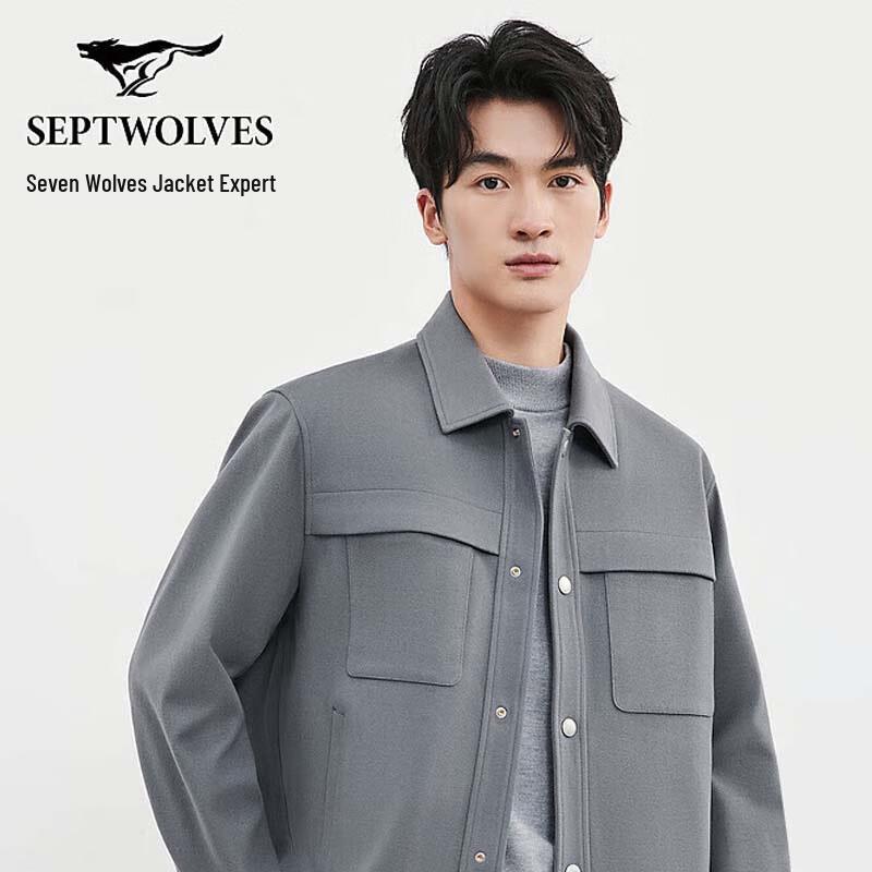 SEPTWOLVES Men's Lapel Workwear Faux Wool Jacket