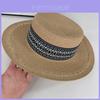 Bohemian Stil Flacher Strohhut mit breiter Krempe für den Sommer Strand Sonnenschutz