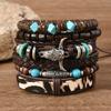 Retro European & American Men's Bracelet Set: Heart, Sunflower, Feather, Multi-Layer Design, 6-Piece