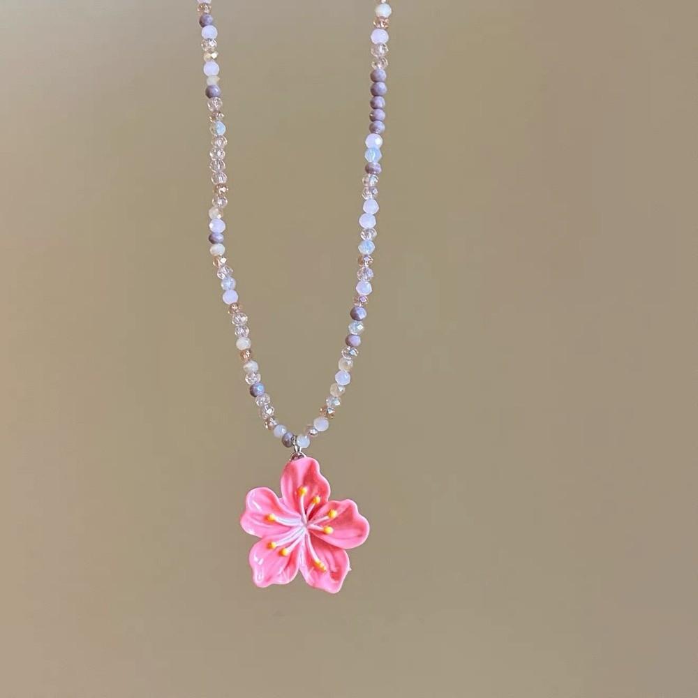 Colorful Beads Choker Necklace Adjustable Flowers Charms Jewelry Flower Pendant Necklaces Gifts розовый