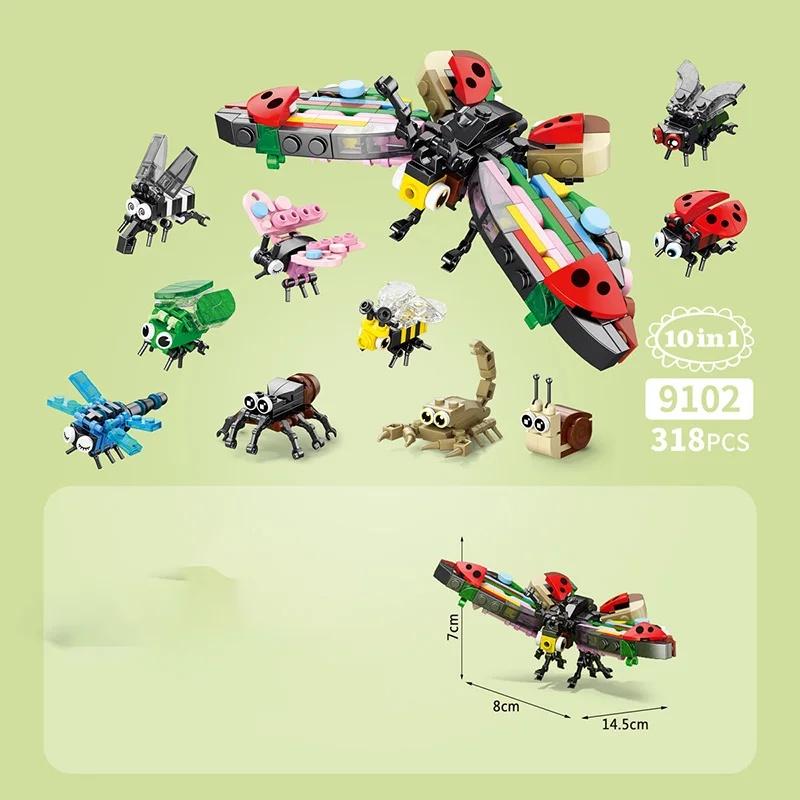 Insect Animal Park Cartoon Dog Model MOC Building Blocks Turtle Butterfly Dinosaur City Construction Bricks Toys for Children
