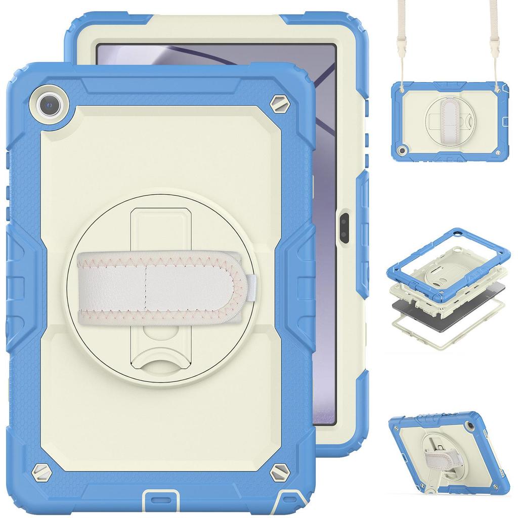 Contrast Color Rotating Stand Case with Strap for Samsung Tab A9 Plus X115