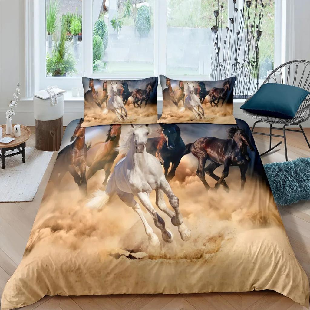 Comforter Galloping Horse Bedding Set Califking 260X240 Luxury Bed Comforter Double Home Queen Size S 2/3Pcs