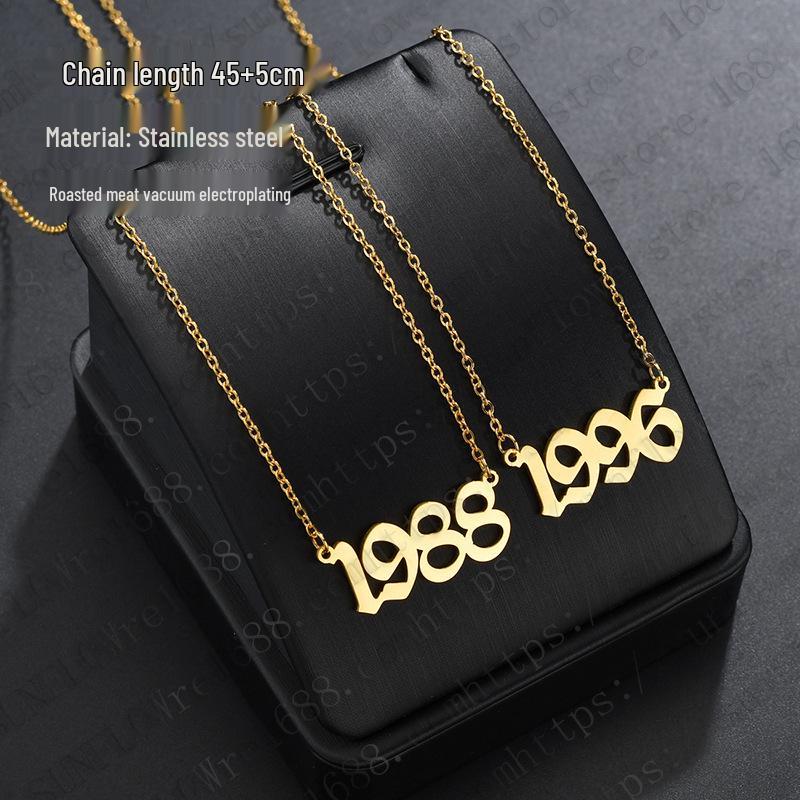 Náhrdelník s číslem z titanové oceli pozlacený 18K zlatem - Dívčí narozeninový dárek