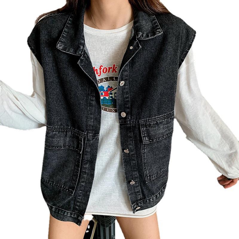 Kadın Yelek   Bahar Kot Ceket Moda Kore Harajuku Bol Üst Yelek