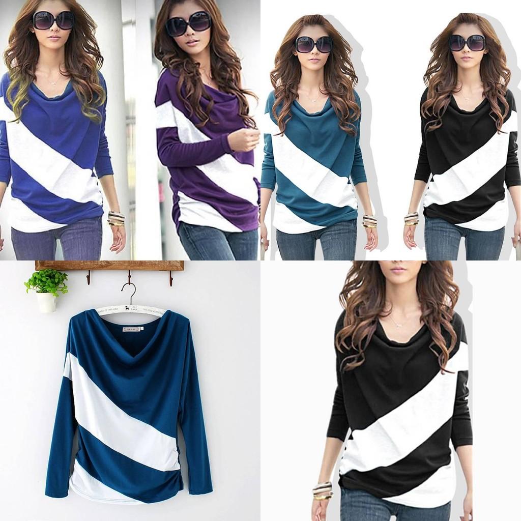 Women's Trendy Soft Batwing Long Sleeve Casual Blouse With Elegant Splicing Design