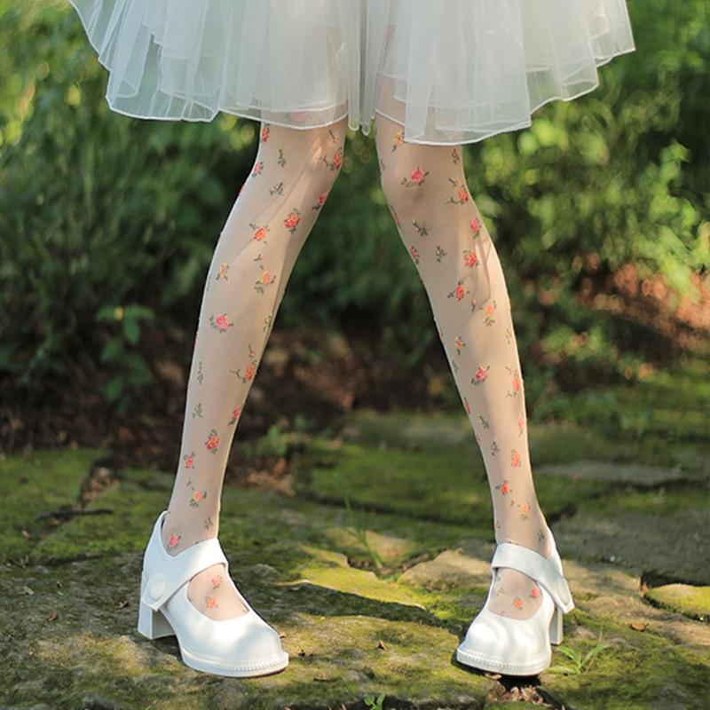 

Колготки Женские Колготки до бедра в японском стиле Женские Колготки с цветочным принтом Милые Девочки Лолиты Колготки Бодисток One Size белый