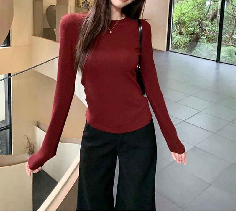 Women's Double-sided Thermal Base Layer Shirt - Round Neck, Brushed, Warm, Solid White T-Shirt for Autumn/Winter, 2025 New Style