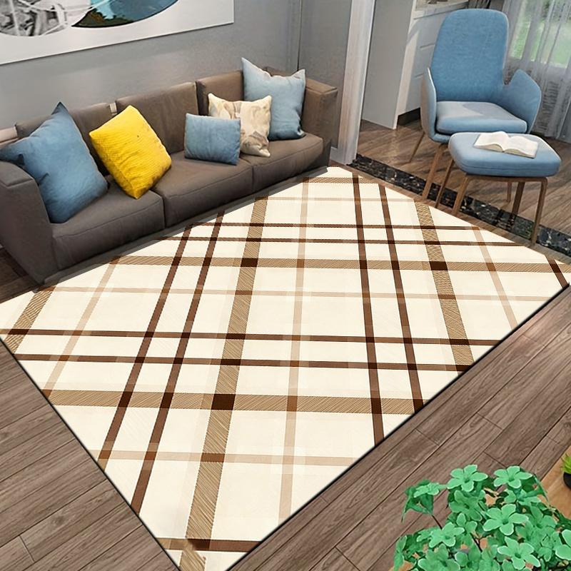 Plaid Pattern Carpet, Brown and Beige Tartan Design for Home Decor Suitable for use as an anti-slip for living room bedroom sofas