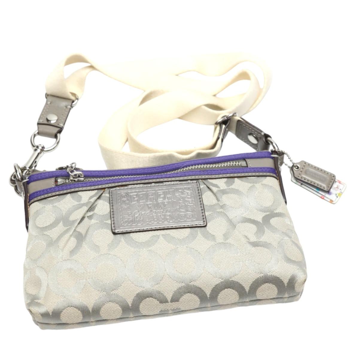 COACH Diagonal Poppy Shoulder Bag leather Gray x purple Women 43287 Used
