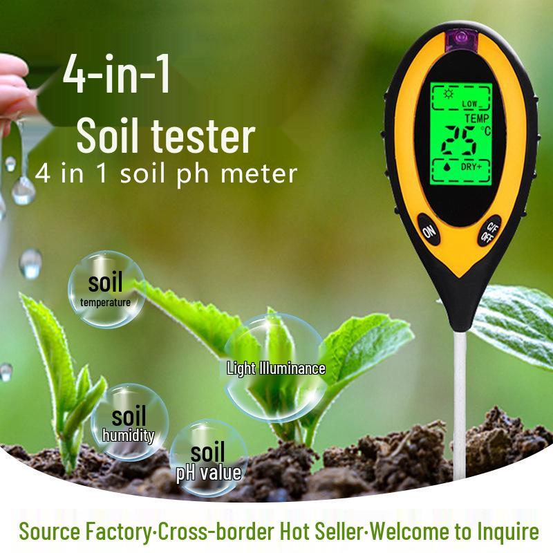 

2024 Тестер почвы 4-в-1: Измеритель освещенности, температуры, влажности, pH English Version without Battery