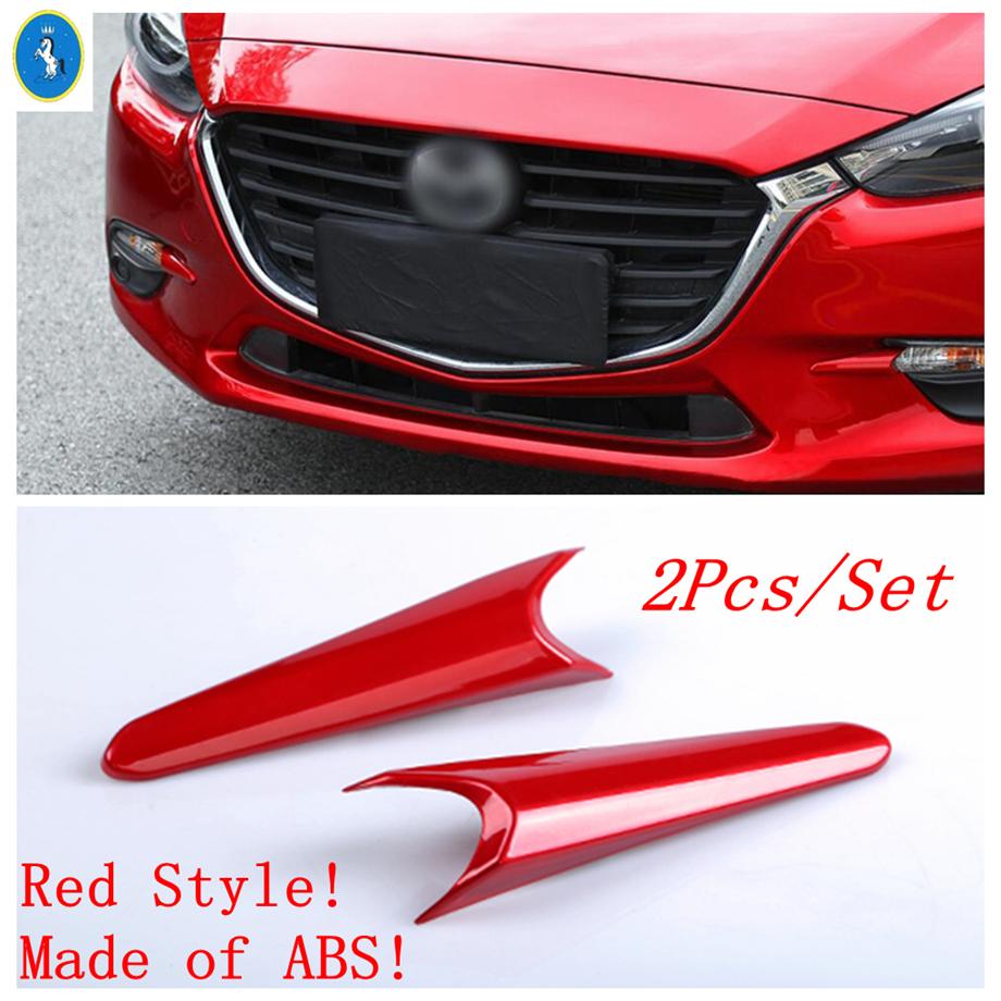 ABS Auto Front Bumper Fog Lights Lamps Eyelid Eyebrow Cover Trim For Mazda 3 Hatchback Sedan 2017 2018 Red / Carbon Fiber Look