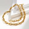 Chunky Oval Handmade Chain Necklace,18K Gold Plated Toggle-clasps Necklaces,Stainless Steel Jewelry Gift