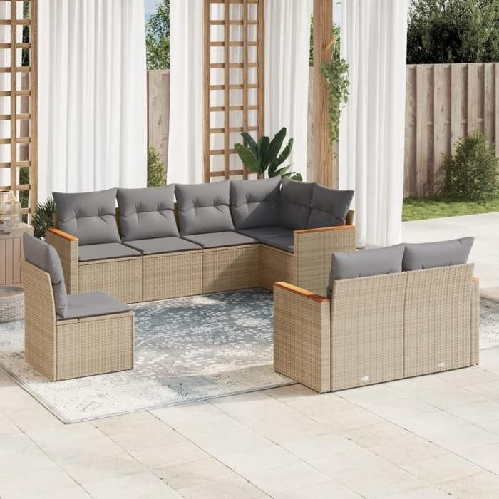 VidaXL Salon de Jardin avec Coussins 8 pcs, Canapés de Terrasse, Ensemble de Meubles de Patio, Mobilier d'Extérieur, Mélange 3226164
