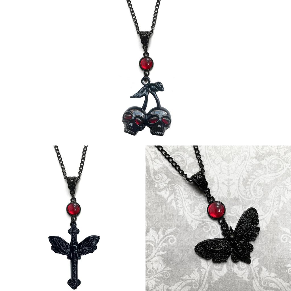 Gothic Punk Cross Butterfly Necklace With Alloy Pendant For Women