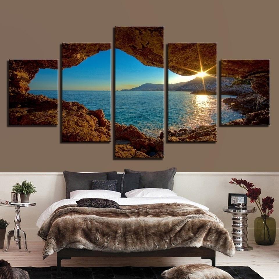 5 Pieces Printed Modular Nuture Picture Canvas Painting Sunset Seascape Landscape Poster Wall Art For Living Room Home Decor