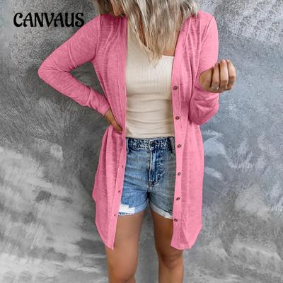 Cardigan da donna primaverile e autunnale Cardigan a maniche lunghe casual in tinta unita con bottoni lunghi taglie forti