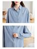 Women's Blue Striped French Vintage Loose Cotton Shirt, Versatile Long Sleeve for Spring & Autumn