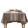 Christmas Light Luxury Ins Style Amazon Table Cloth Decoration Cotton And Linen Simple Solid Color Striped Tassel