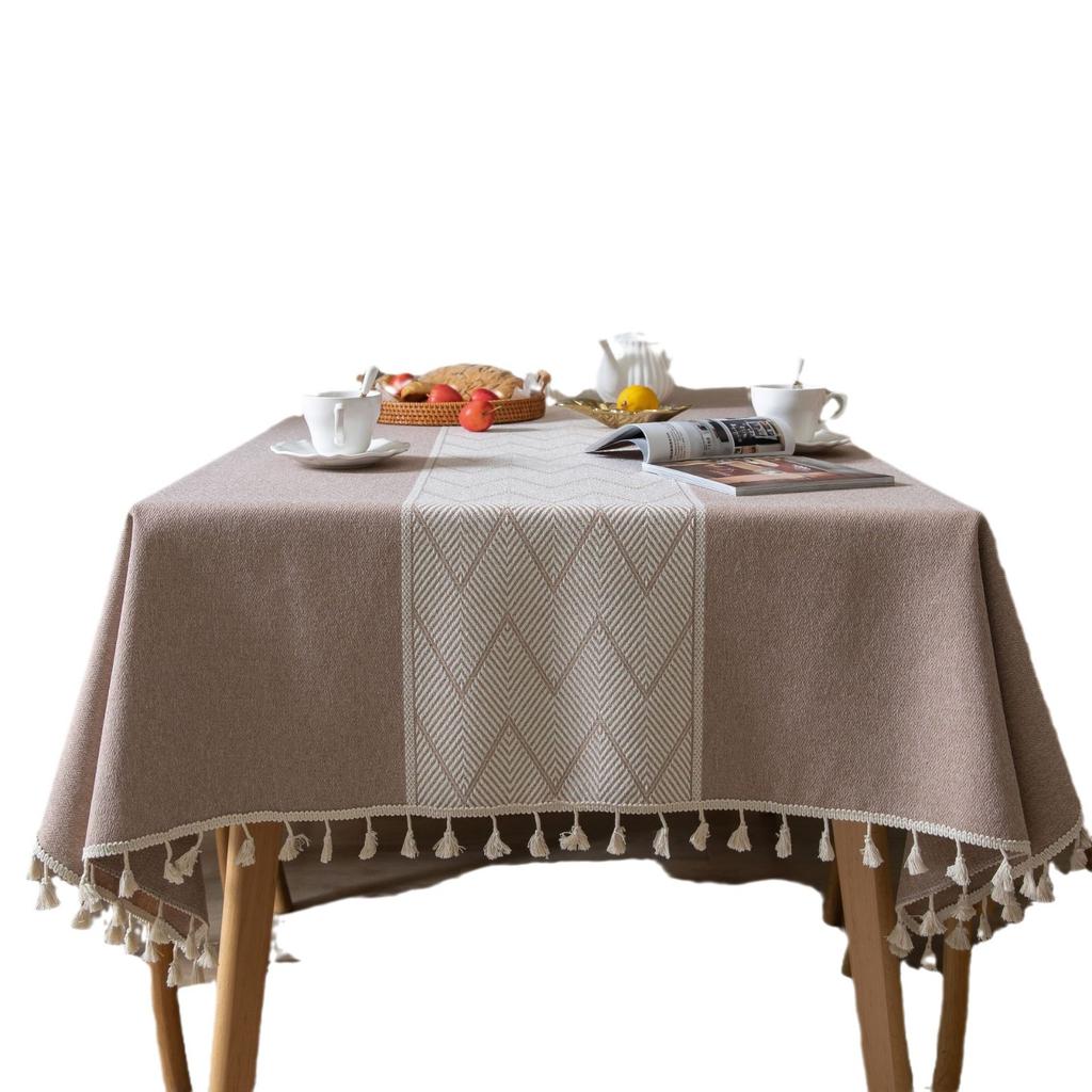 Christmas Light Luxury Ins Style Amazon Table Cloth Decoration Cotton And Linen Simple Solid Color Striped Tassel