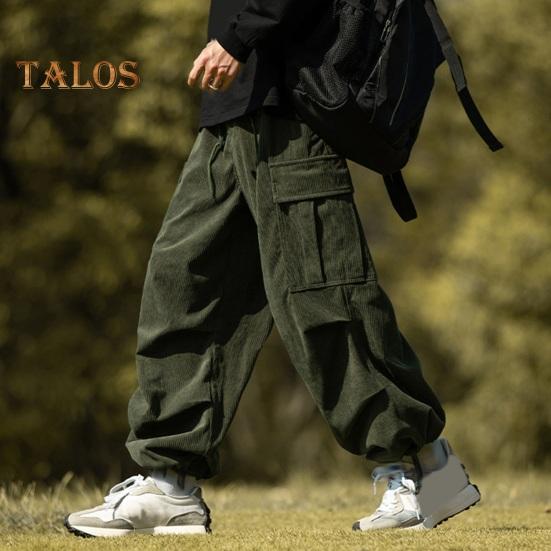 Pánské cargo kalhoty volné, jednobarevné, vintage styl, manšestr, high street styl, rovné, široké nohavice, více kapes, streetwear, outdoorové cestovní kalhoty