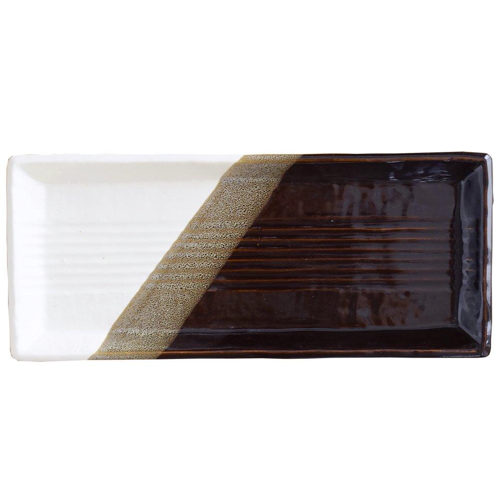 Japanese rectangular painted minoruba tableware, plate, three-color design,