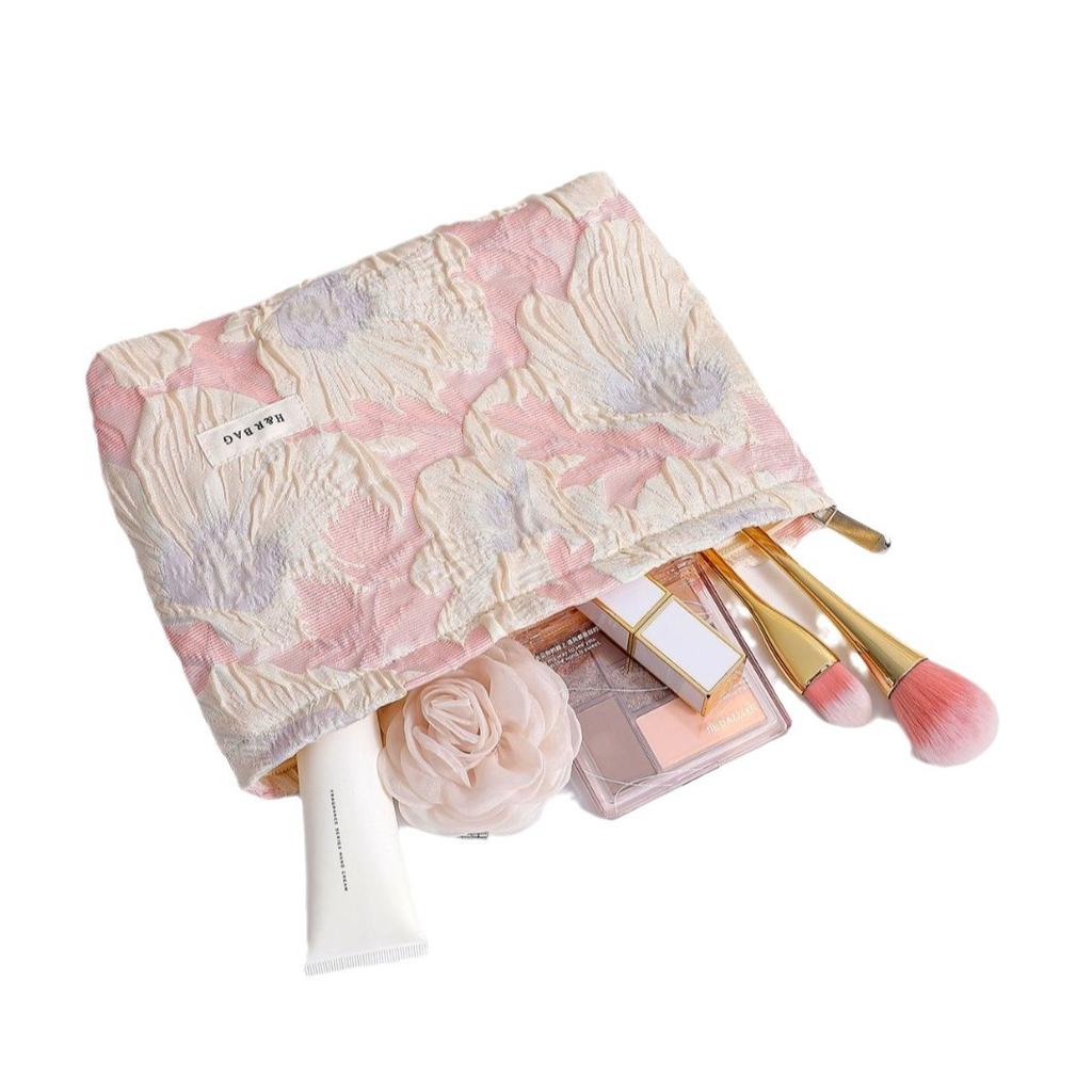 New Embossed Flower Cosmetic Bag Women's Portable Clutch Bag Travel Sorting Storage Bag Liner Bag Change Bag