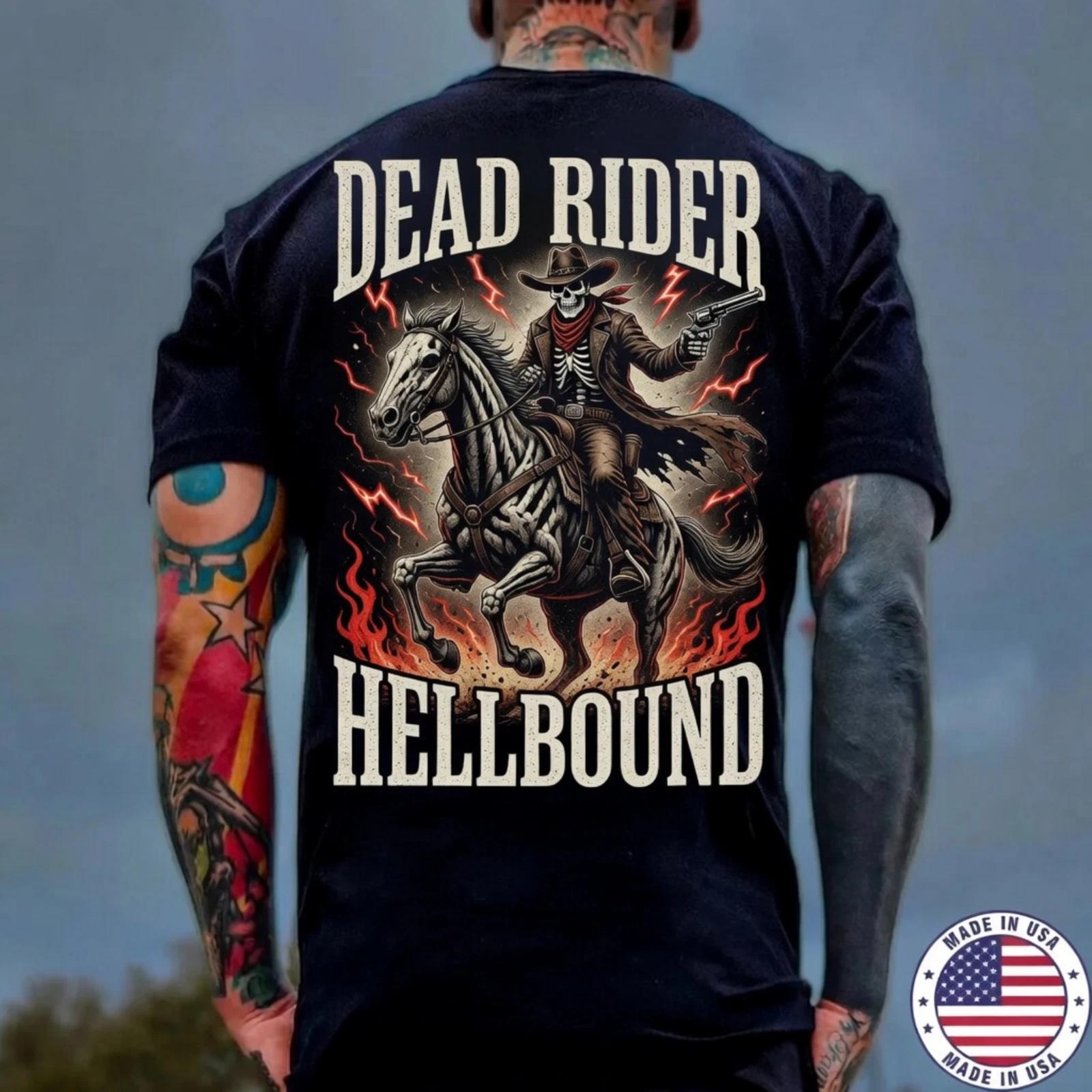 Dead Rider Hellbound Skeleton Cowboy T-Shirt Gothic Western Biker Unisex Tee M