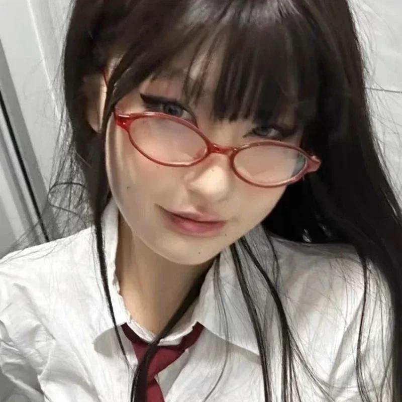 Y2K Retro Oval Frame Anti-Blue Light Óculos Doce Cool Girls Óculos Pretos Vintage Simples Mulheres Óculos de Proteção Ocular