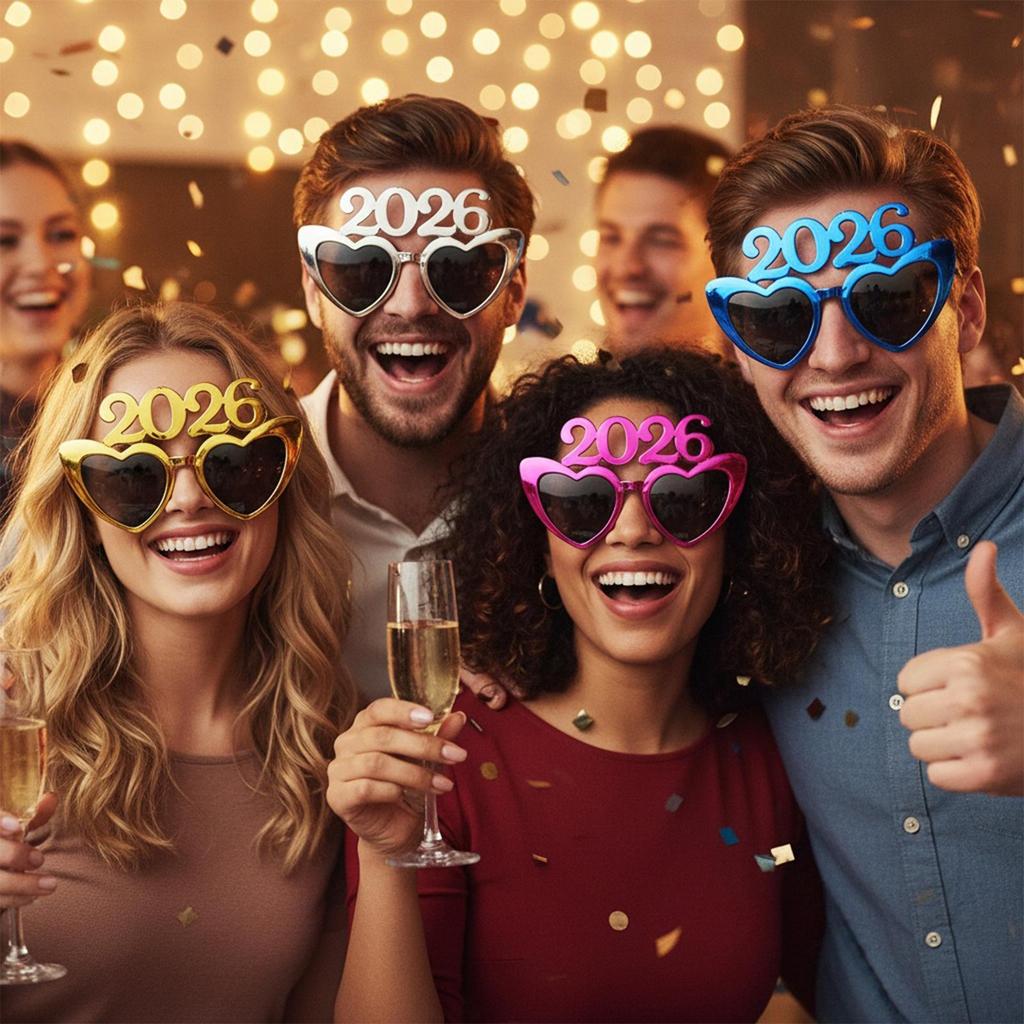 New Years Glasses Heart-Shaped Decoration New Year Party Glasses For Holiday Masquerade Carnivals Teen Adults Celebration Party