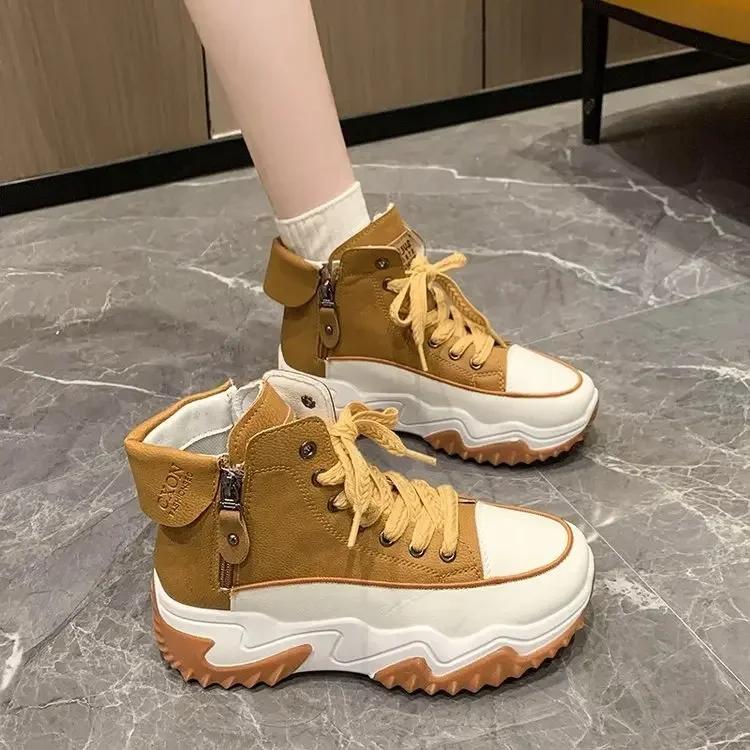 Fashion 2025 Winter Women's High-top Inner Elevation Wedge Heel Double Zipper Women's Platform Casual Ankle Boots