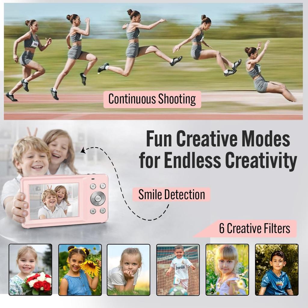 4K 48MP digital camera for teens with autofocus and dual-screen selfie feature – 18x zoom, built-in fill light