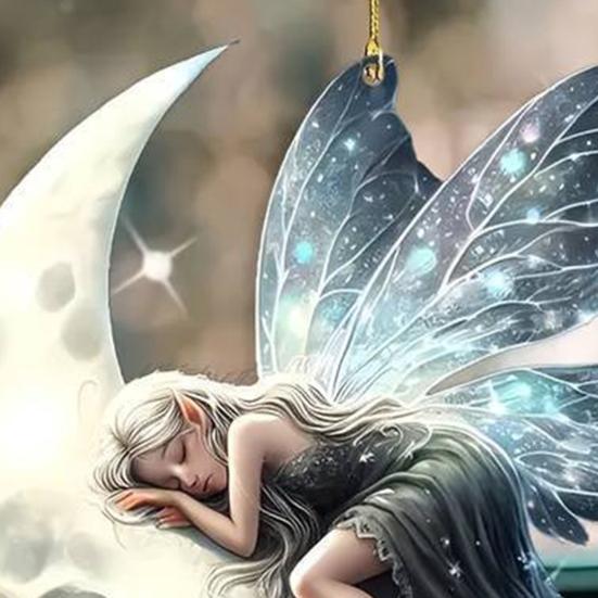 Automobile Pendant 2D Acrylic Colorful Moon Fairy Charm Car Decoration Lightweight Vehicle Hanging Ornament