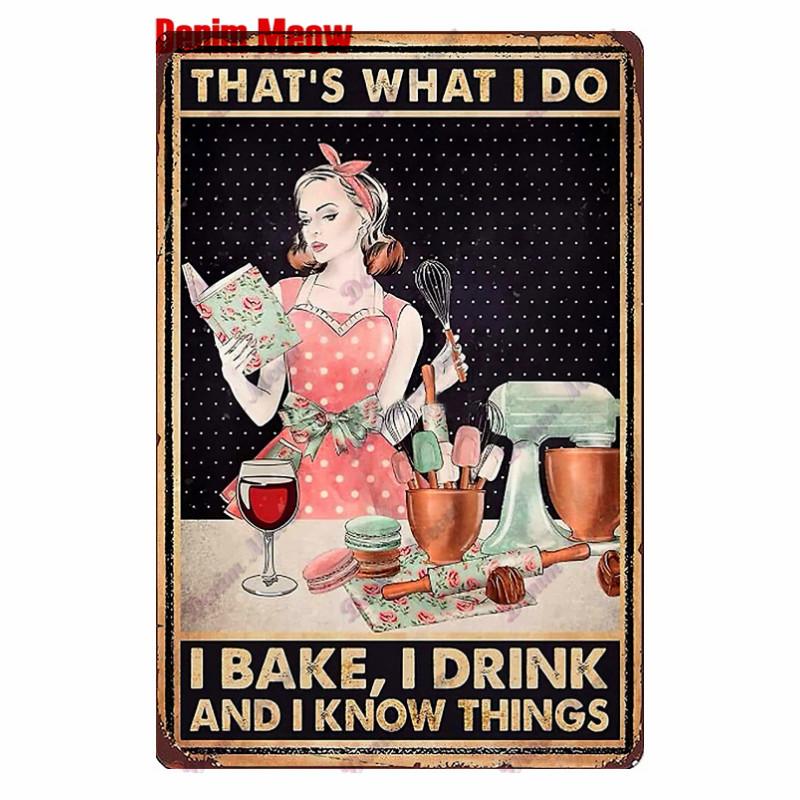 Vintage Turquoise Cat Metal Poster, I Drink Wine Wall Tin Sign, Retro Frogs, Wine Plate for Elf Bar, Pub and Garden Decor, WY52