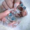 New Blue Crystal Rings Romantic Pink Heart Bowknot Shiny Ring for Women Y2K Accessories Fashion Trendy Sweet Girls Party Gifts