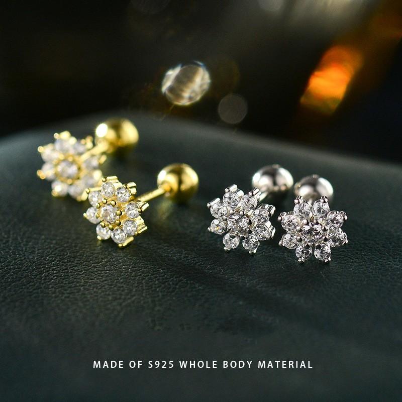 Real 925 Sterling Silver Fashion Zirconia Ear Studs Delicate Flower Stud Earrings For Women Fine Jewelry