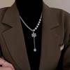 Silver Double Cross Pendant Necklace Female Spice Girl Light Luxury Niche Design Sweet Cool Collarbone Chain Premium Neck Chain Accessories