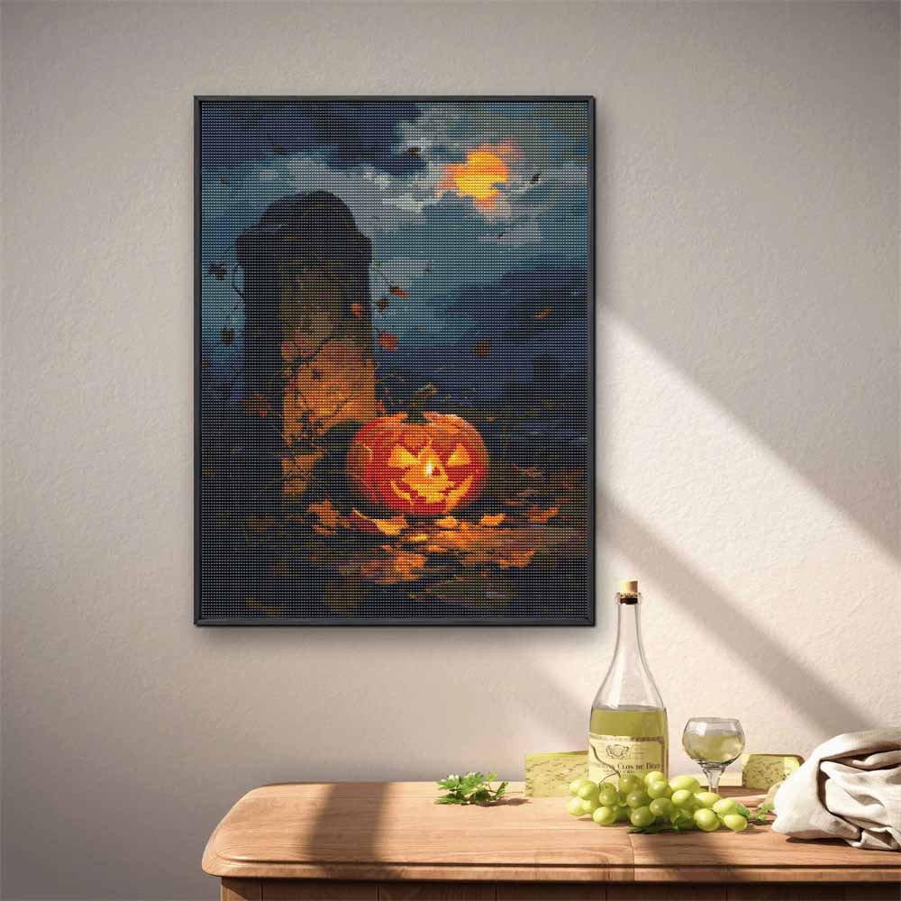 5D Diamond Painting Kit Spooky JackoLantern Full Drill Canvas Art DIY Rhinestone Craft for Modern Wall Decor
