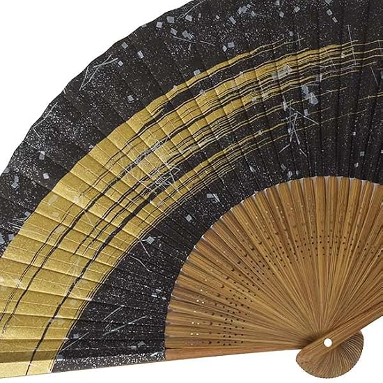 [Oshare Kimono Iroha] High-Quality Hand-Painted Folding Fan, Made in Japan, Carved Dark Wood Ribs, S