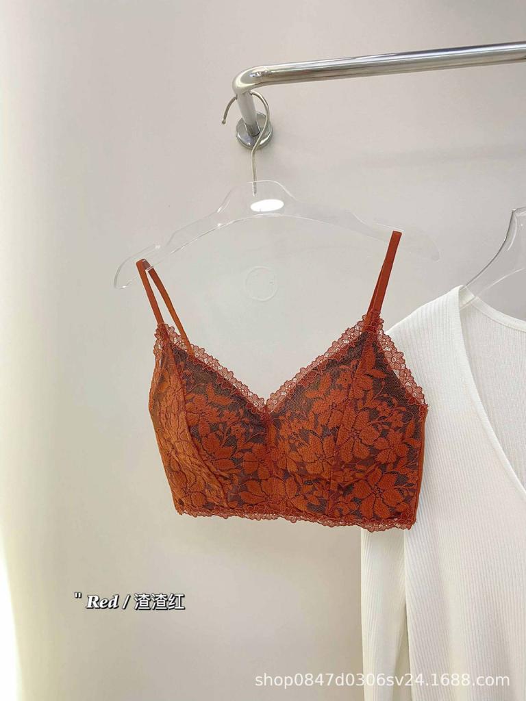 Lace Pure Desire Wind Tube Top Anti-light Underwear Women's Small Breasts Gather and Fix Integrated Cup Beauty Vest Without Steel Ring